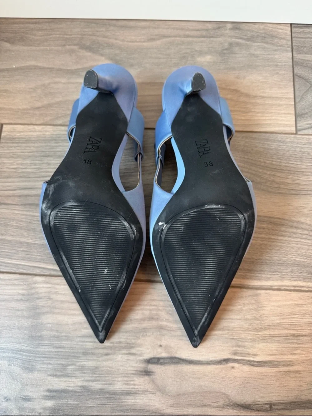 ZARA Dusty Blue Pointed Slingback Heels - Picture 3 of 3